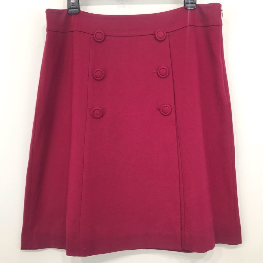 Talbots Petites Cranberry Red Button Front Faux Wrap A-line Ponte Skirt